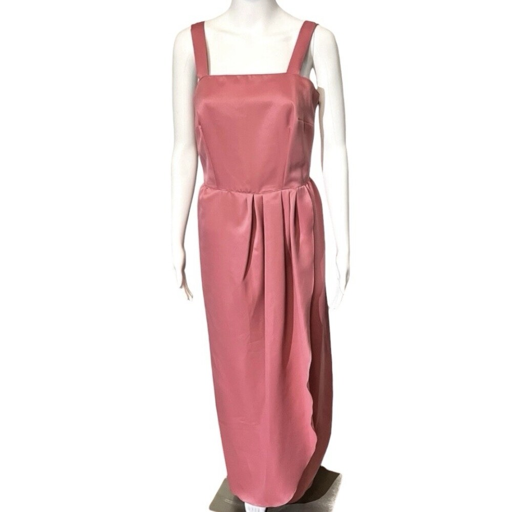 Vintage 70s Dress Satin Pink Gown Womens Small Ruffle Maxi Prom Wedding Talon